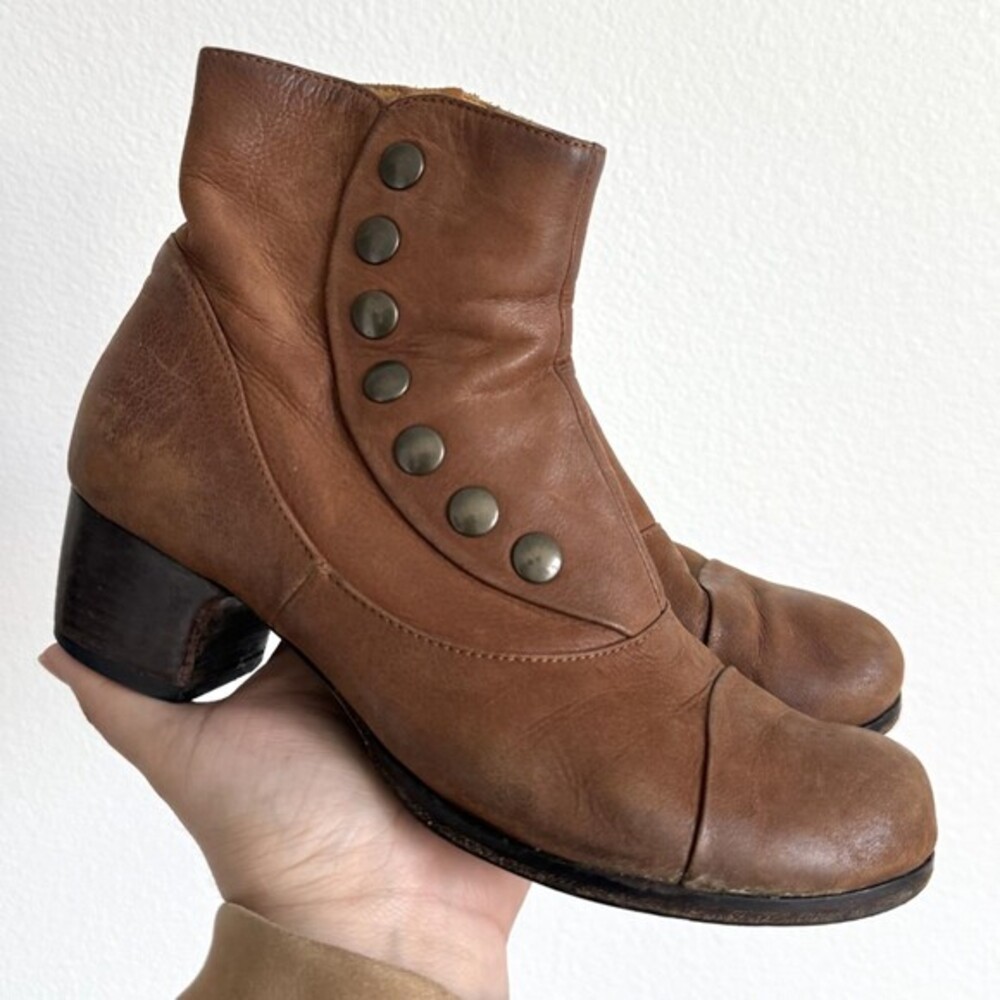 Gidigio Leather Button Ankle Boots 37 Brown Victorian Steampunk Block Heel Italy